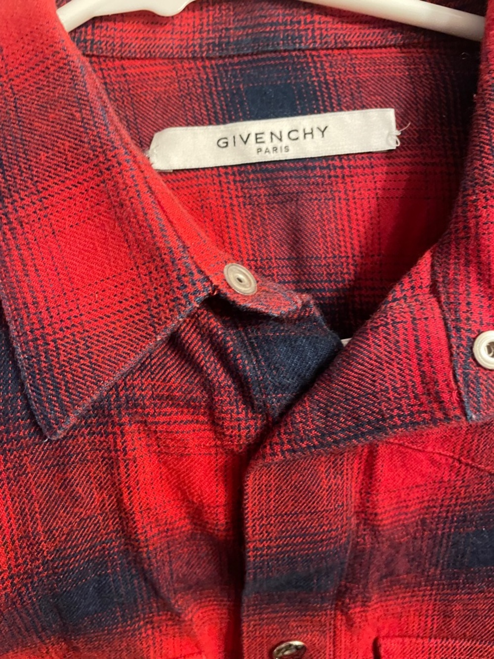 Givenchy Red and Navy Plaid Button-Down Shirt